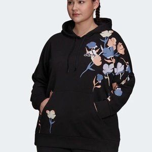 Womens Adidas Black Pullover Hooded Sweatshirt Size 1X Floral Black